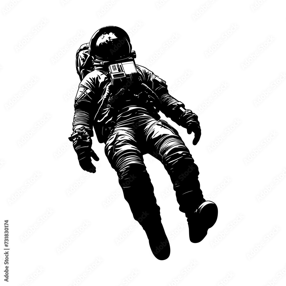 Silhouette astronaut floating in space black color only full body Silhouette astronaut floating in space black color only full body