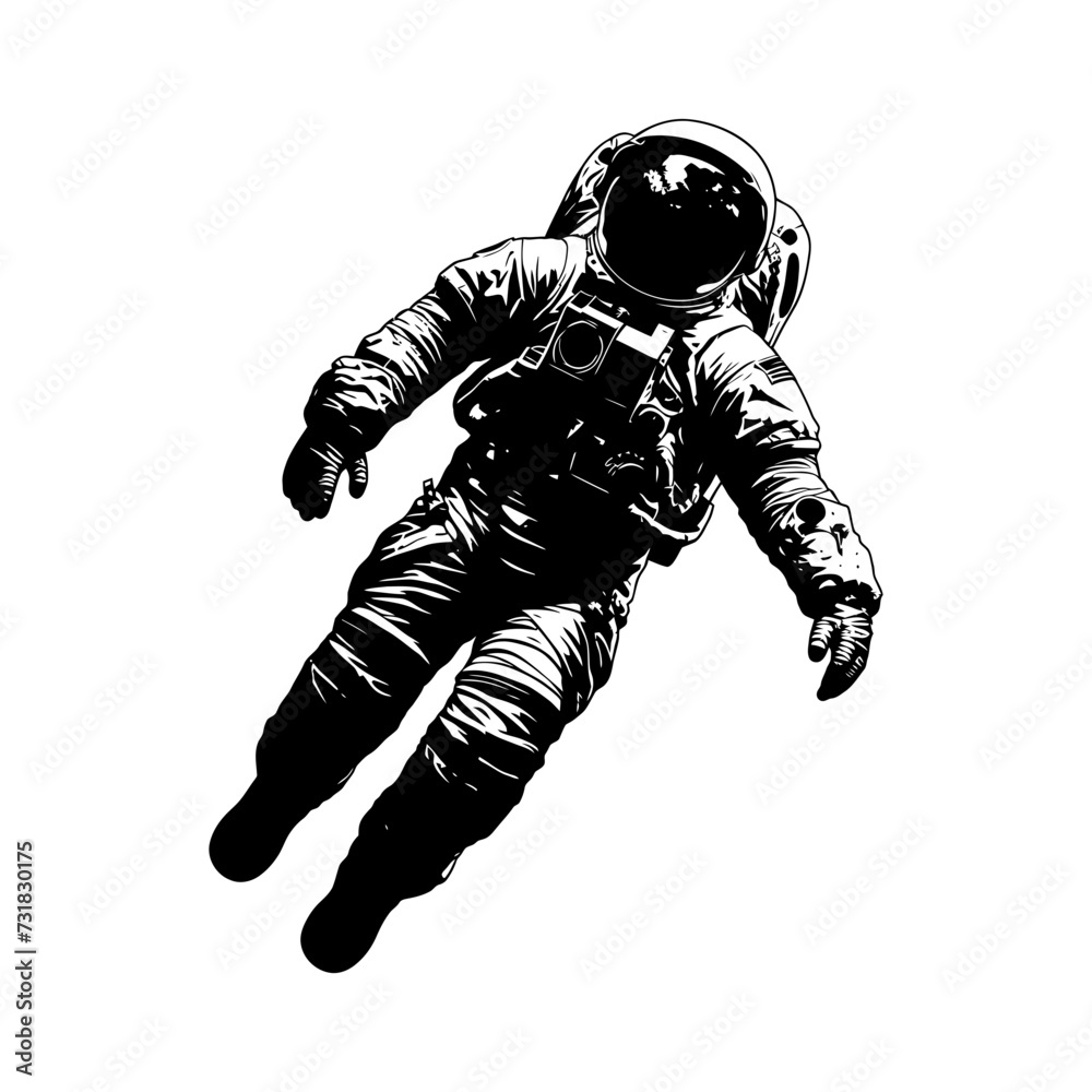 Silhouette astronaut floating in space black color only full body