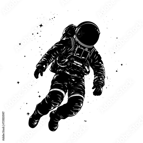 Silhouette astronaut floating in space black color only full body