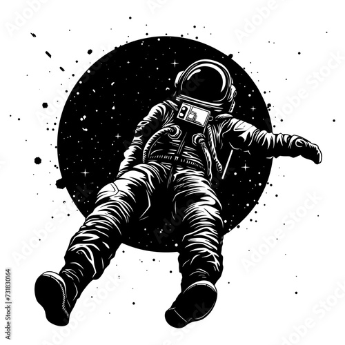 Silhouette astronaut floating in space black color only full body