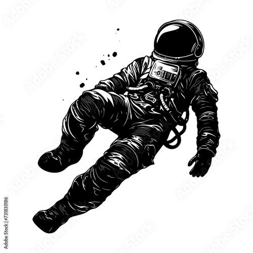 Silhouette astronaut floating in space black color only full body