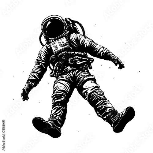 Silhouette astronaut floating in space black color only full body