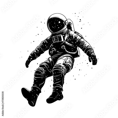 Silhouette astronaut floating in space black color only full body