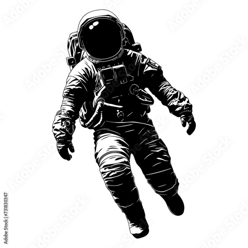 Silhouette astronaut floating in space black color only full body © NikahGeh