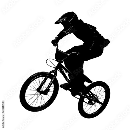 Silhouette bmx bike jumps in the air black color only full body