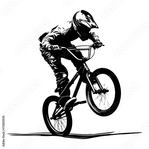 Silhouette bmx bike jumps in the air black color only full body