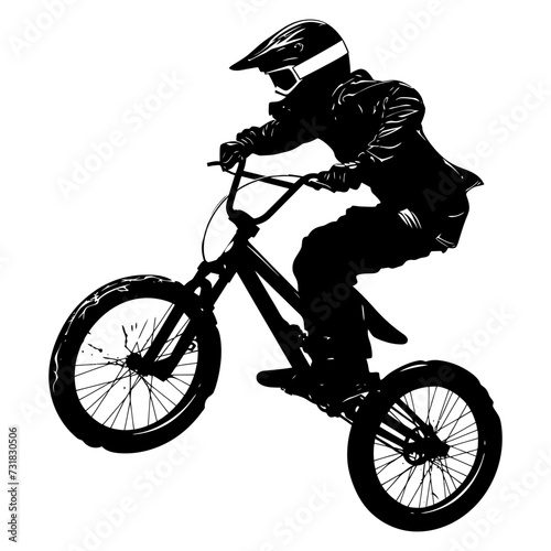 Silhouette bmx bike jumps in the air black color only full body