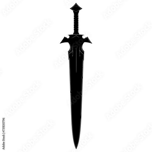 Silhouette dagger or mini short sword in mmorpg game black color only photo