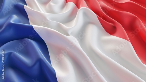 A 3-dimensional rendering of the French tricolor on a white backdrop, flying proudly on a pole to commemorate the nation's Independence Day. photo