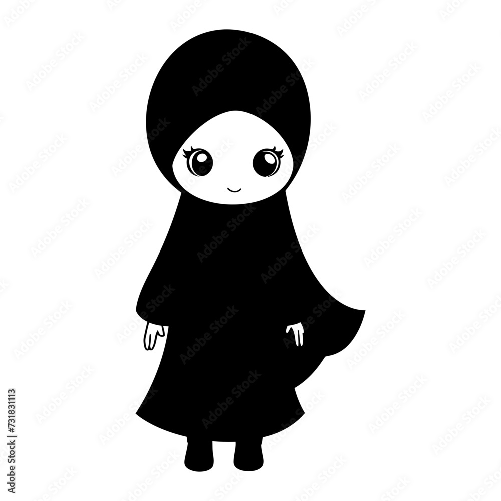 Silhouette cute little girl wearing hijab black color only Silhouette cute little girl wearing hijab black color only
