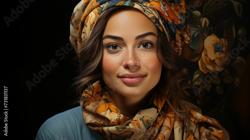 Woman Wearing Scarf Around Head. Generative AI.