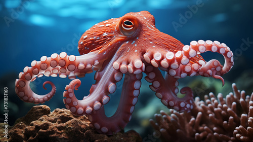 Octopus Swimming in the Ocean. Generative AI. photo