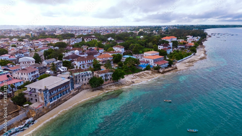 View of the tropical island of Zanzibar, featuring a serene bay
