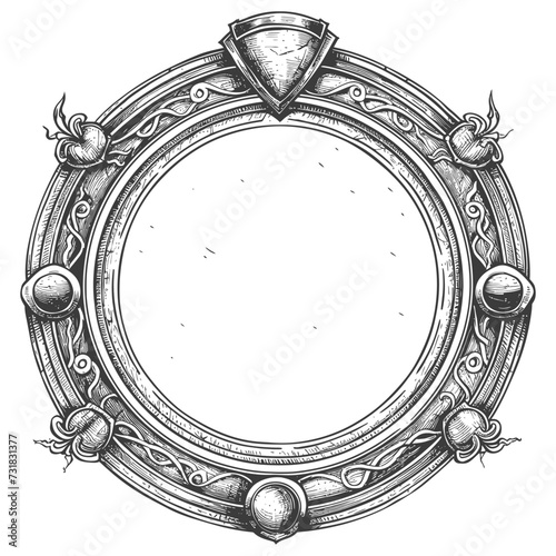 circle shape shield element with old engraving style
