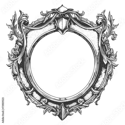 circle shape shield element with old engraving style