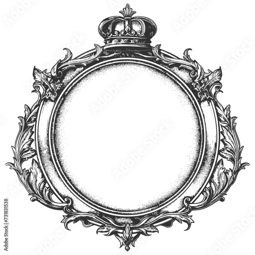 circle shape shield element with old engraving style