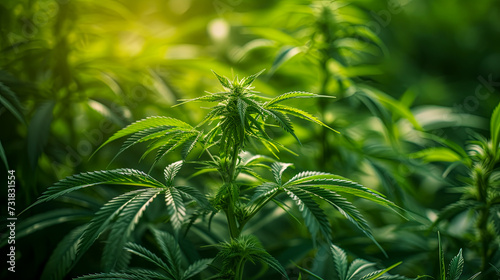 Hanfblatt, Hanfpflanze in der Natur. Legalisierung von Cannabis. 