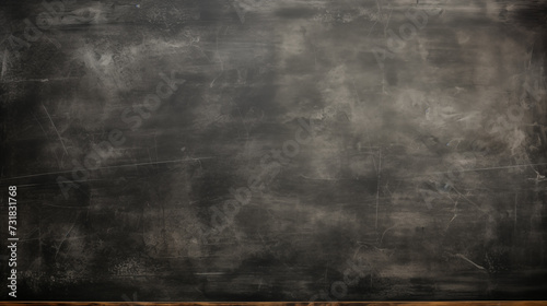 Texture of an old blackboard with a wooden frame, displaying remnants of chalk writings. Generative AI. photo
