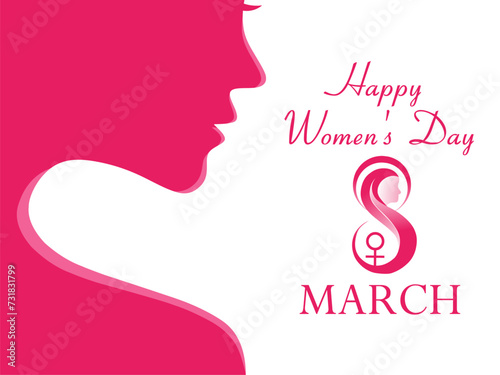 Celebrating International Women s Day  March 8  with a pink concept of a woman s face on the left and a female symbol design on the right