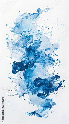 blue water ink splash on white background