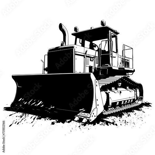 Silhouette Bulldozer construction heavy machine equipment black color only