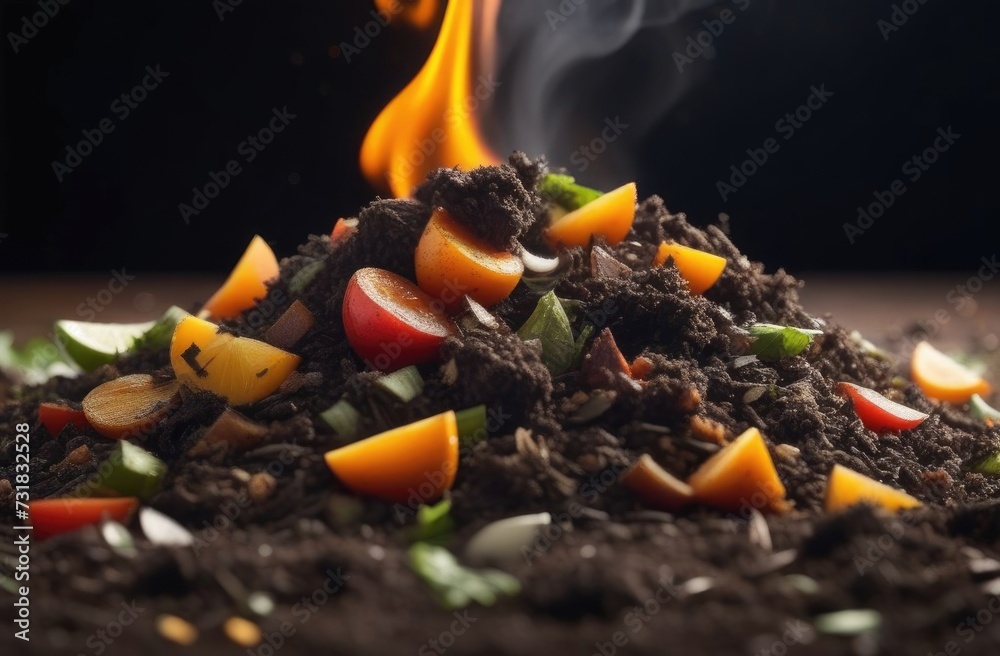 flame in a compost Fertilizer, Compost and composted soil