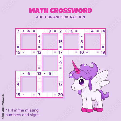 Fotografie Math Crossword puzzle for kids