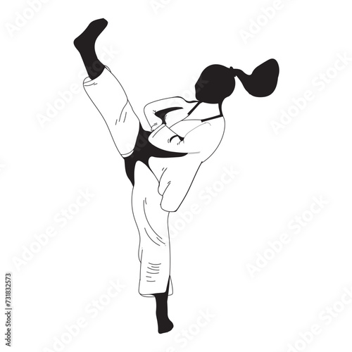 a silhouette of a woman kicking sport outline