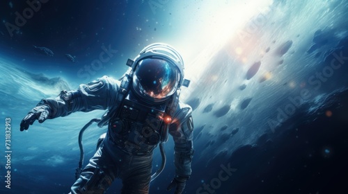An astronaut in outer space. Billions of galaxies in the universe.  © Alexandr