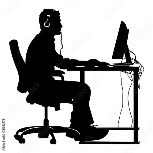 Silhouette busy customer service or call center officer black color only