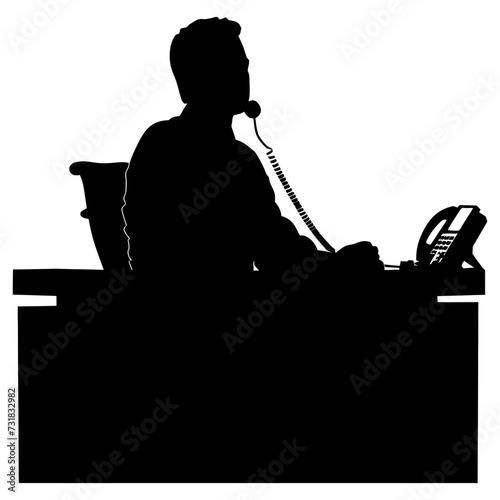 Silhouette busy customer service or call center officer black color only