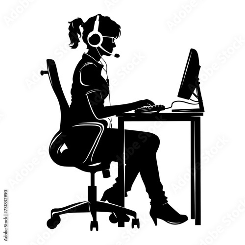 Silhouette busy customer service or call center officer black color only