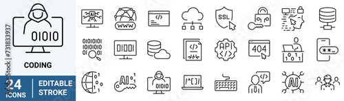 Programming coding icon set. Software development icon collection. Programmer and developer symbol vector illustration.