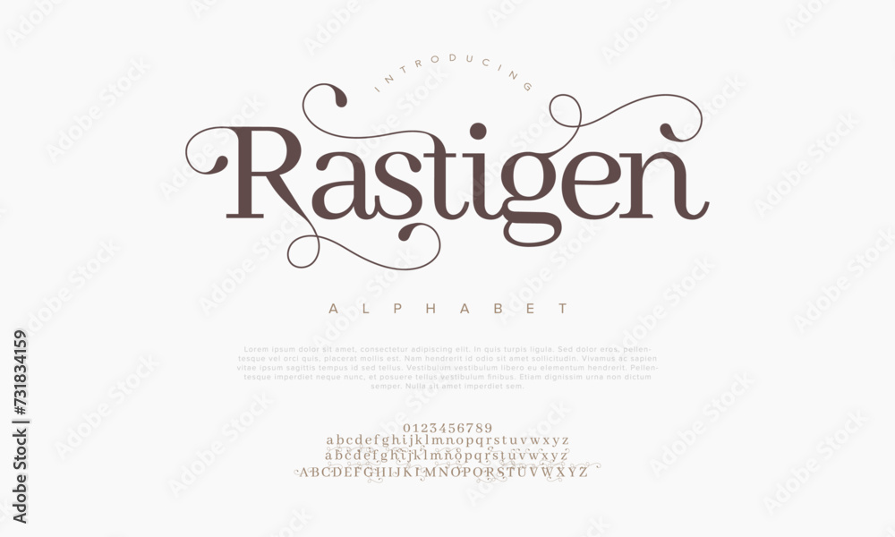 Rastigen legant alphabet letters font and number. Classic Copper Lettering Minimal Fashion Designs. Typography fonts regular uppercase and lowercase. vector illustration