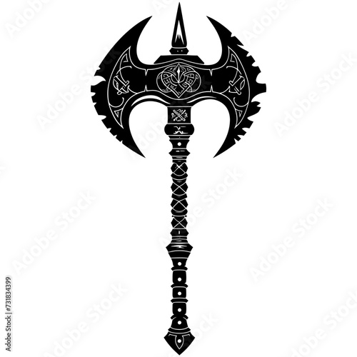 Silhouette viking ax or axe or warhammer weapon in mmorpg game black color only
