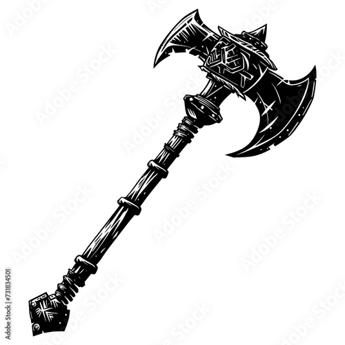 Silhouette viking ax or axe or warhammer weapon in mmorpg game black color only