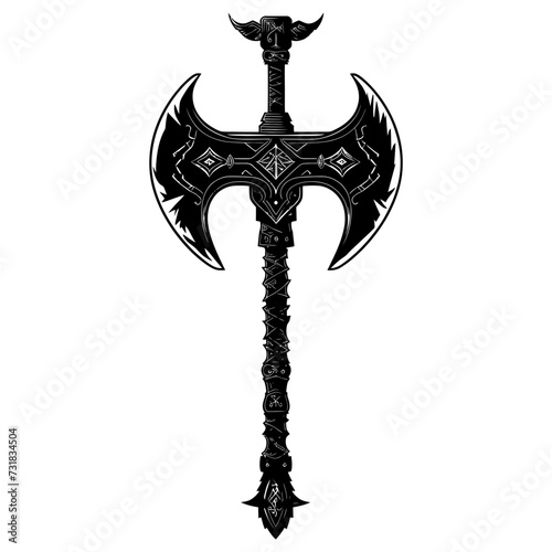 Silhouette viking ax or axe or warhammer weapon in mmorpg game black color only