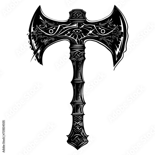 Silhouette viking ax or axe or warhammer weapon in mmorpg game black color only