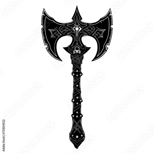 Silhouette viking ax or axe or warhammer weapon in mmorpg game black color only