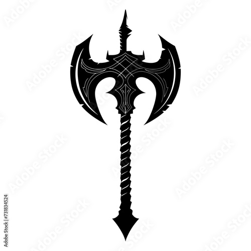 Silhouette viking ax or axe or warhammer weapon in mmorpg game black color only