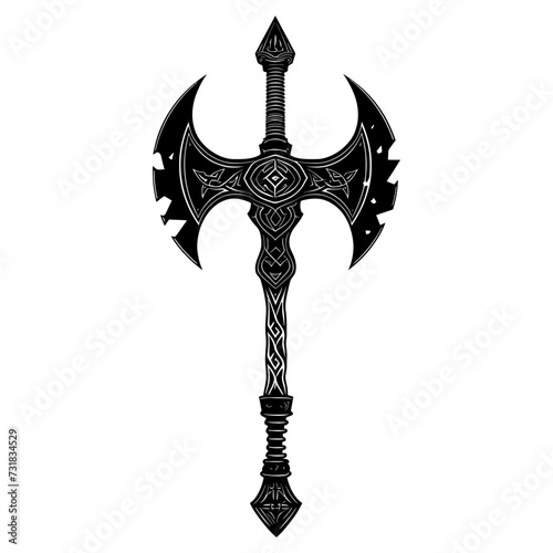 Silhouette viking ax or axe or warhammer weapon in mmorpg game black color only