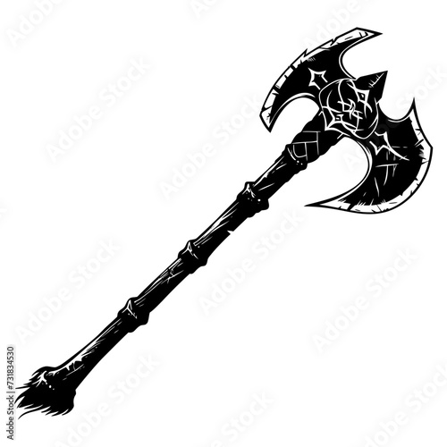 Silhouette viking ax or axe or warhammer weapon in mmorpg game black color only