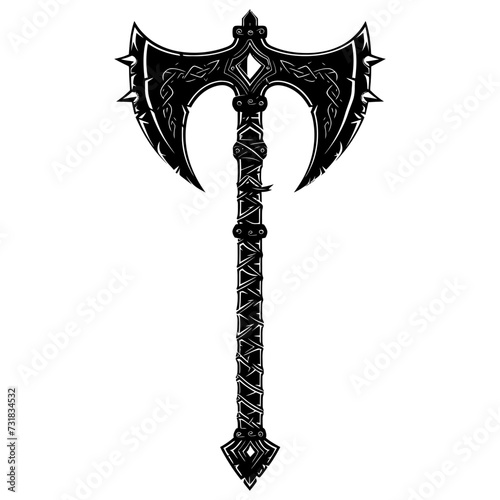 Silhouette viking ax or axe or warhammer weapon in mmorpg game black color only