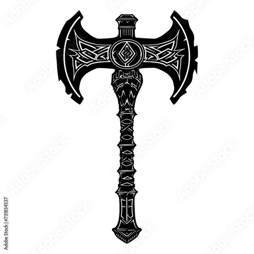 Silhouette viking ax or axe or warhammer weapon in mmorpg game black color only