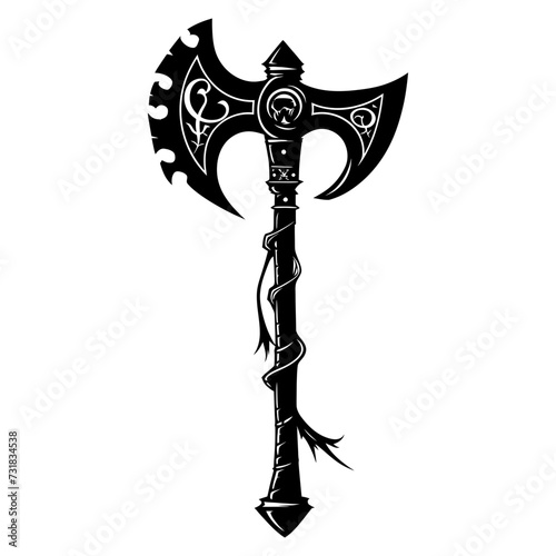 Silhouette viking ax or axe or warhammer weapon in mmorpg game black color only