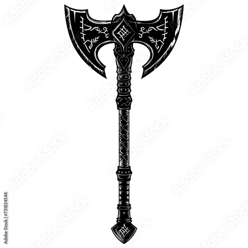 Silhouette viking ax or axe or warhammer weapon in mmorpg game black color only