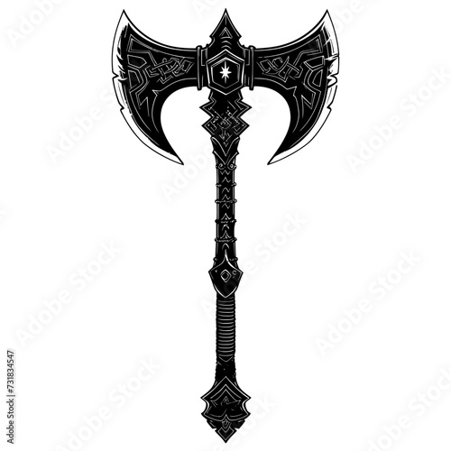 Silhouette viking ax or axe or warhammer weapon in mmorpg game black color only
