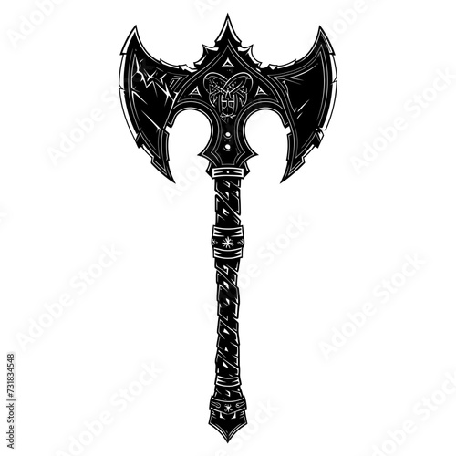 Silhouette viking ax or axe or warhammer weapon in mmorpg game black color only