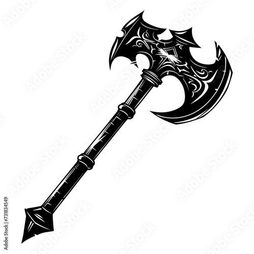 Silhouette viking ax or axe or warhammer weapon in mmorpg game black color only