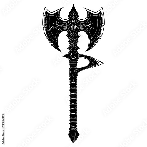 Silhouette viking ax or axe or warhammer weapon in mmorpg game black color only